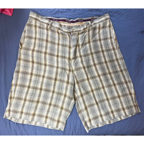 Tommy Bahama Other - Vintage Tommy Bahama Gingham Pattern Tan/Green/Yellow Linen Bermuda Shorts-38